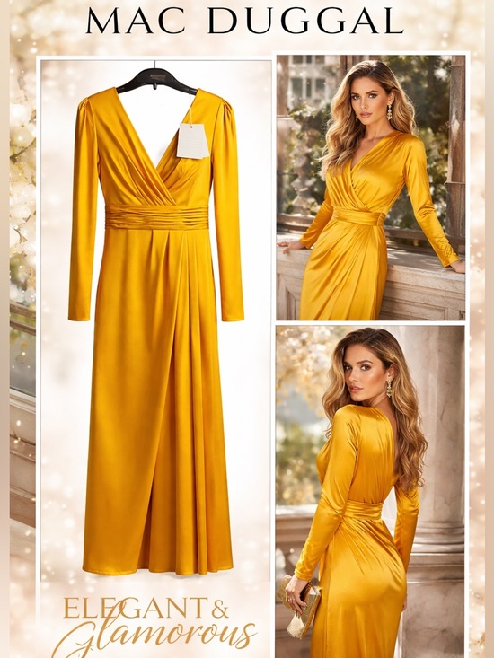 Mac Duggal Dresses & Skirts - Mac Duggal Satin Marigold Formal Gown Size 10 NWT Luxury